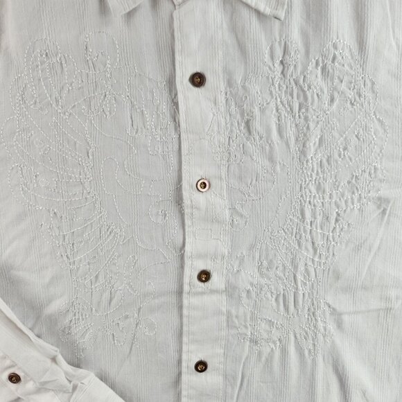 Avirex White Embroidered Button Up Shirt Large Long Sleeve Men Cotton Blend - Picture 6 of 16